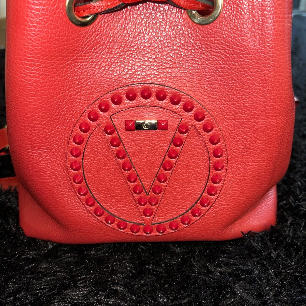Mario Valentino Red Studded Leather Backpack